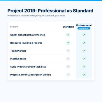 Project Professional 2019 – Professional vs Standard