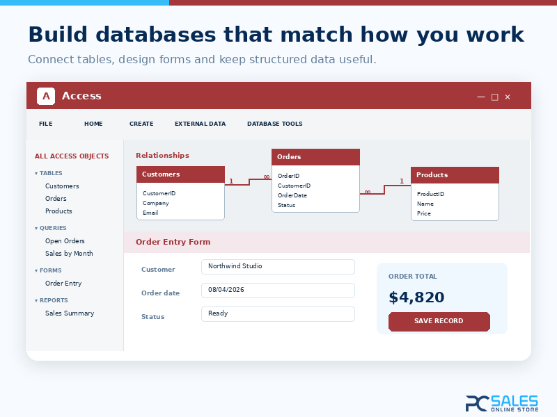 Tablas, formularios, consultas y reportes en Microsoft Access 2021